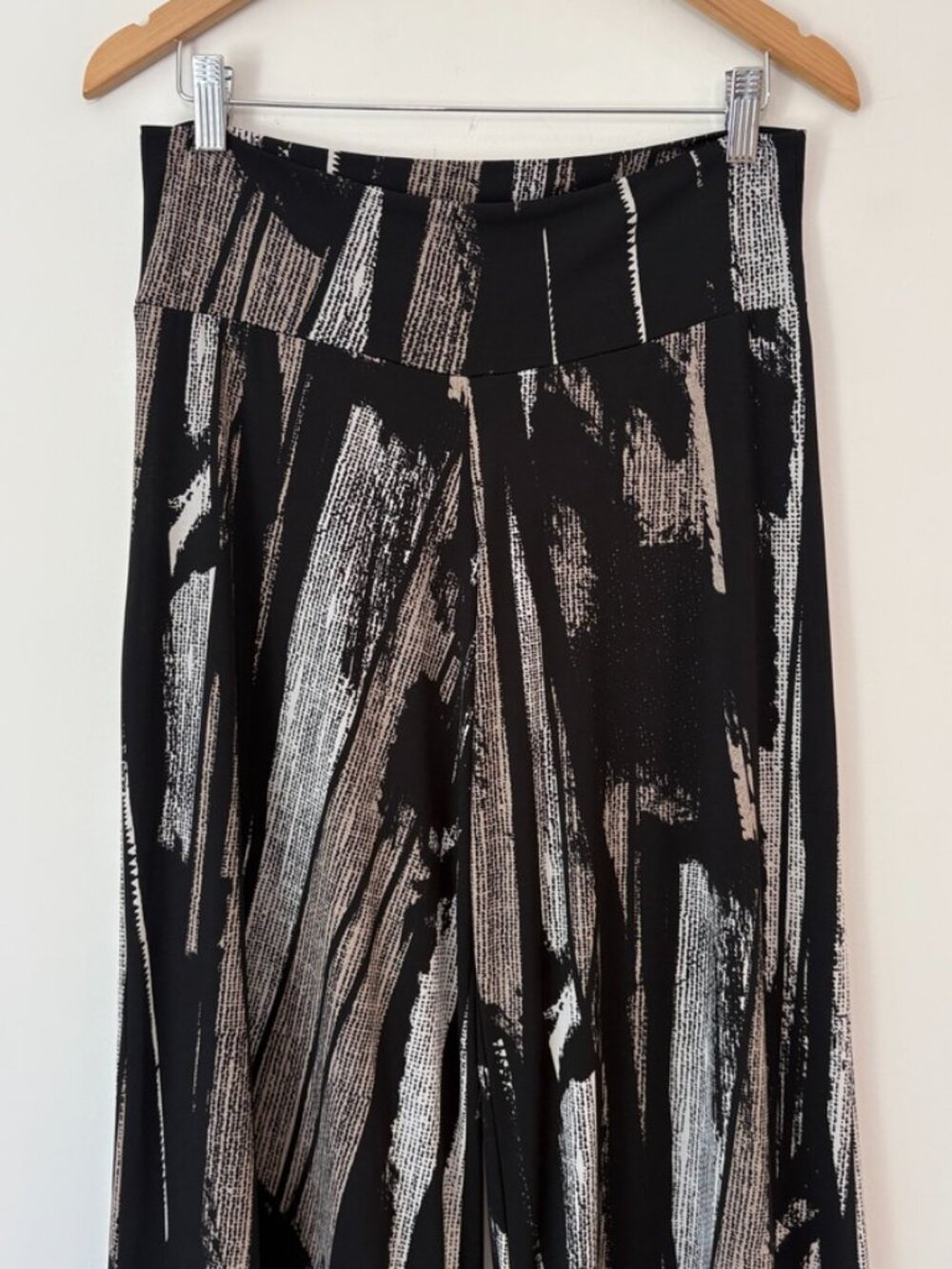 Clara Sun Woo Wide Leg Palazzo Pants Sz L Abstract Print Liquid Knit Travel - Picture 3 of 10